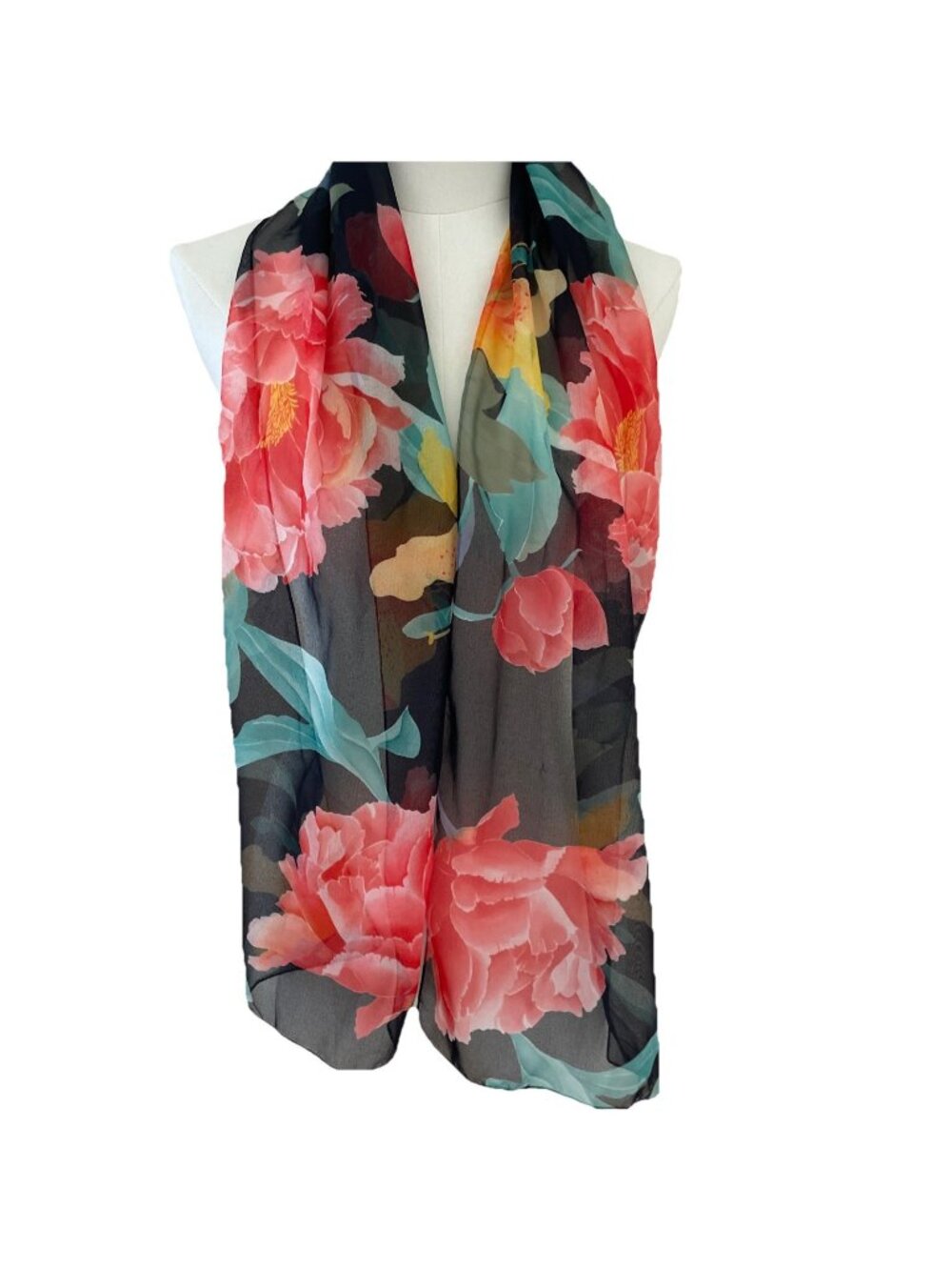 Vintage Women's Colorful Floral Scarf 58X11" Sheer Garden Voile Designer